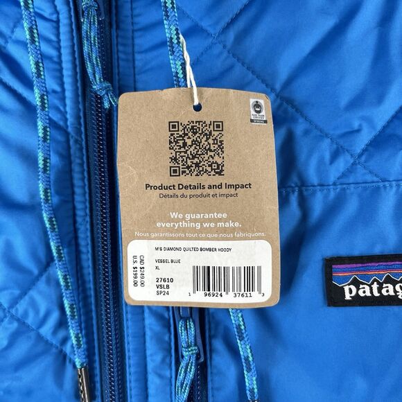 NWT Patagonia Diamond Quilted Bomber Hoodie Blue Size Extra Large XL - Picture 4 of 6